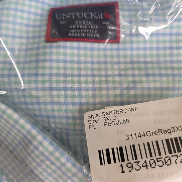 Untuckit Santero‎ Shirt Mens 3XL Wrinkle Free Plaid Blue Classic Fit LS NWT - Picture 2 of 3